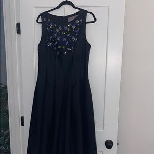 Lela Rose Black Midi Dress with Purple Floral Details